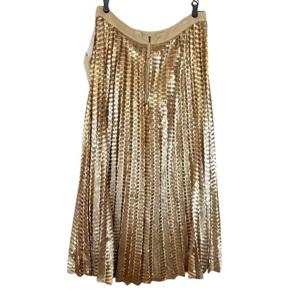 Anthropologie Maeve Natalia Gold Sequin Midi Skirt Pleated A-Line Size 12 NWT - Picture 10 of 15